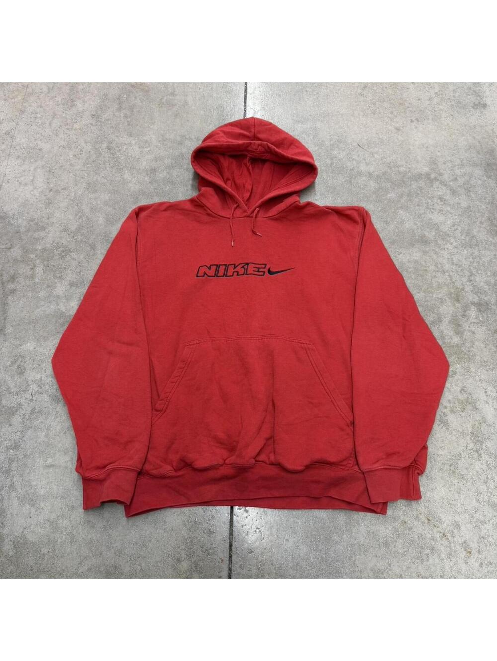 vintage nike spell out red center swoosh hoodie size large